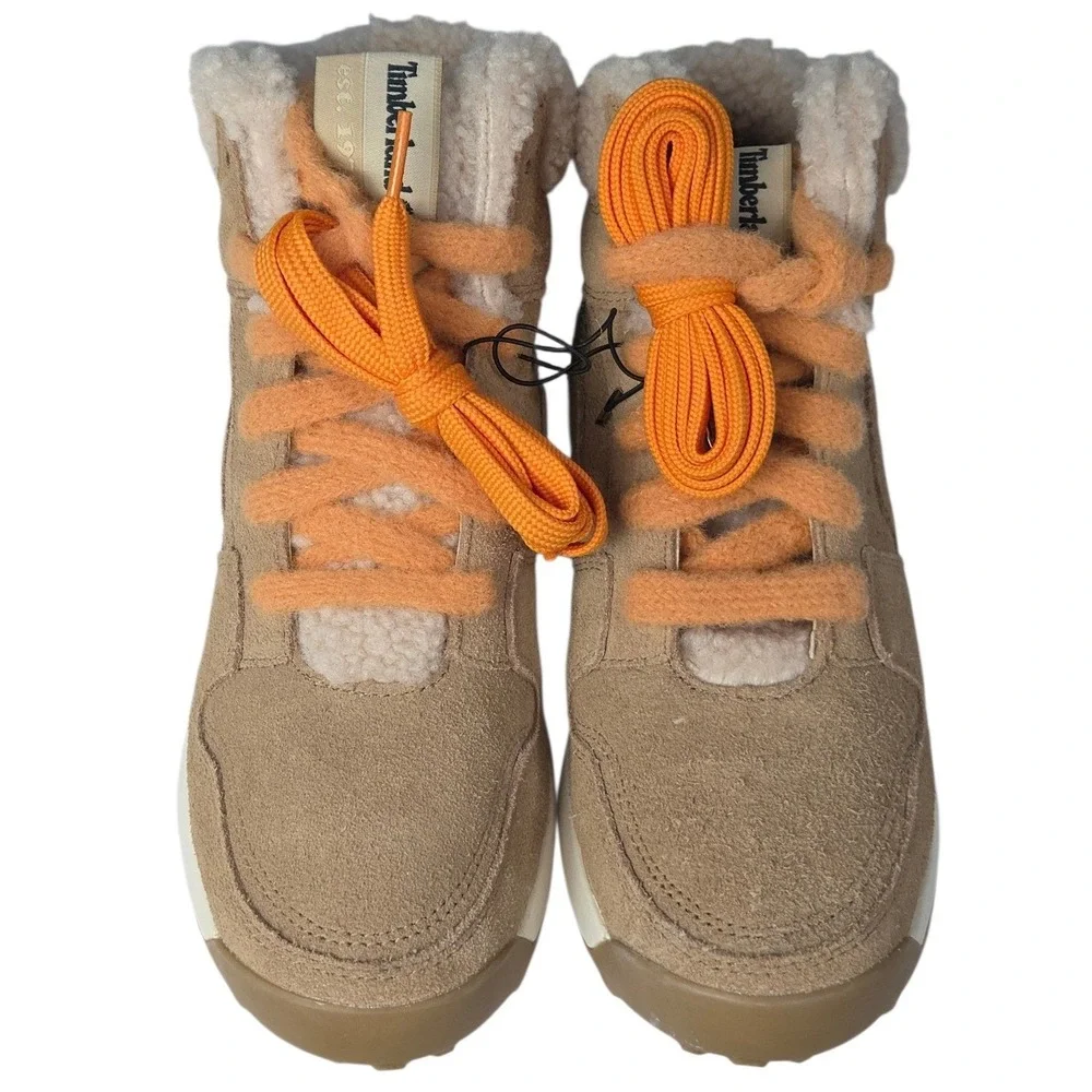 Timberland High Top Sneaker Boots Womens 7 Beige Suede Sherpa Retro Swift New